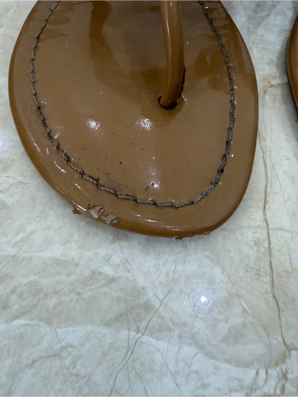 Tory Burch Tan Patent Leather Thong Sandals